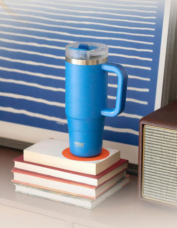 Tyeso Large Vacuum Insulated Coffee Cup 900ML Blue Stainless Steel Thermal Flask Tumbler Water Bottle Ice Cool Car Cup