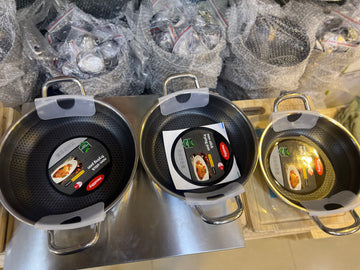 Double Handle 316 Stainless Steel Honeycomb Laser Cut Frying Pan