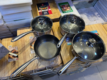 Single Handle 316 Stainless Steel Honeycomb Laser Cut Sauce Pan with Lid