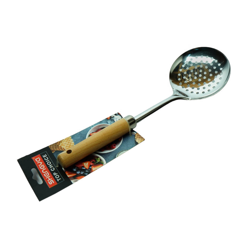 SHENGYA TOP CHOICE STAINLESS STEEL SKIMMER WITH WOODEN HANDLE