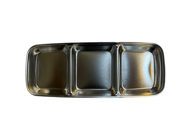 STAINLESS STEEL 3 PORTION SAUCE PLATE