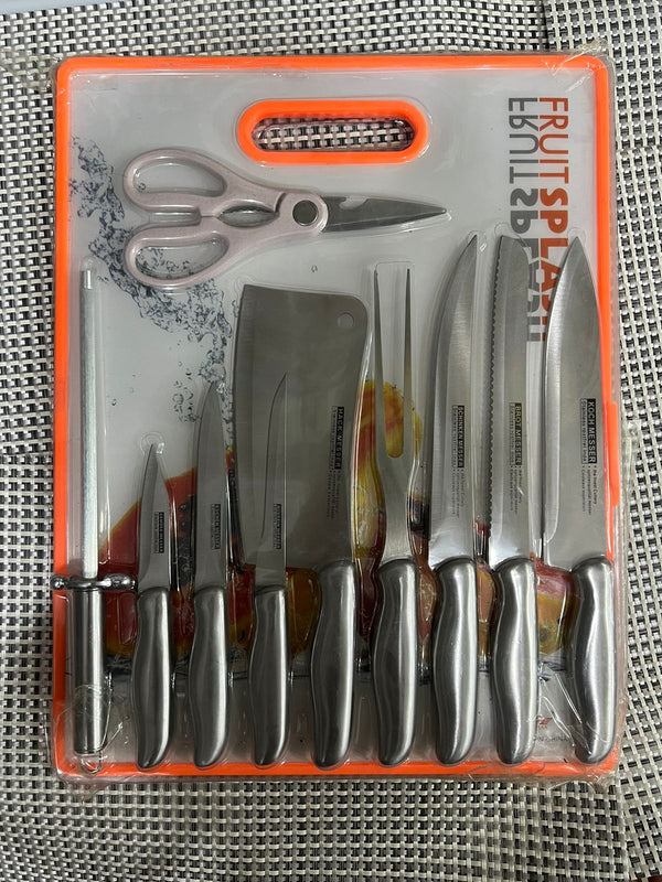 11PCS Stainless Steel Knife Set With Cutting Board - TheBawarchiKhana