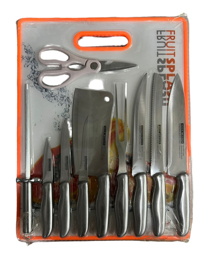 11PCS Stainless Steel Knife Set With Cutting Board - TheBawarchiKhana