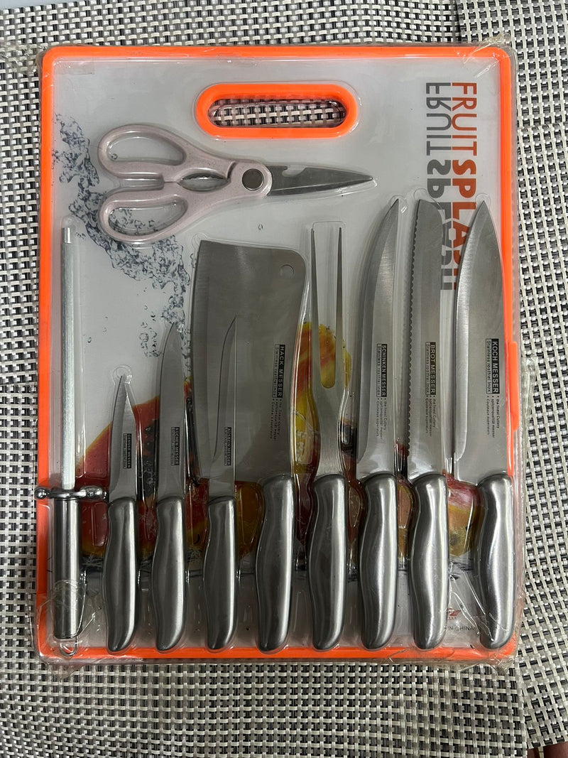 11PCS Stainless Steel Knife Set With Cutting Board - TheBawarchiKhana