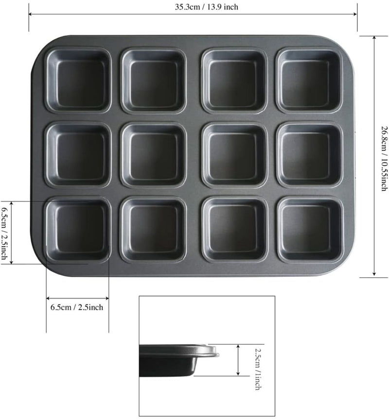 12 Slot Brownie Muffin Aluminium Non Stick Baking Tray - TheBawarchiKhana