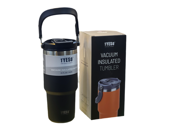 TYESO Vacuum Insulated 750ML Coffee Cup Stainless Steel Tumbler Water Bottle Ice Cool Car Cup Black