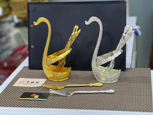 LARGE STAINLESS STEEL SWAN DESERT FORK SET