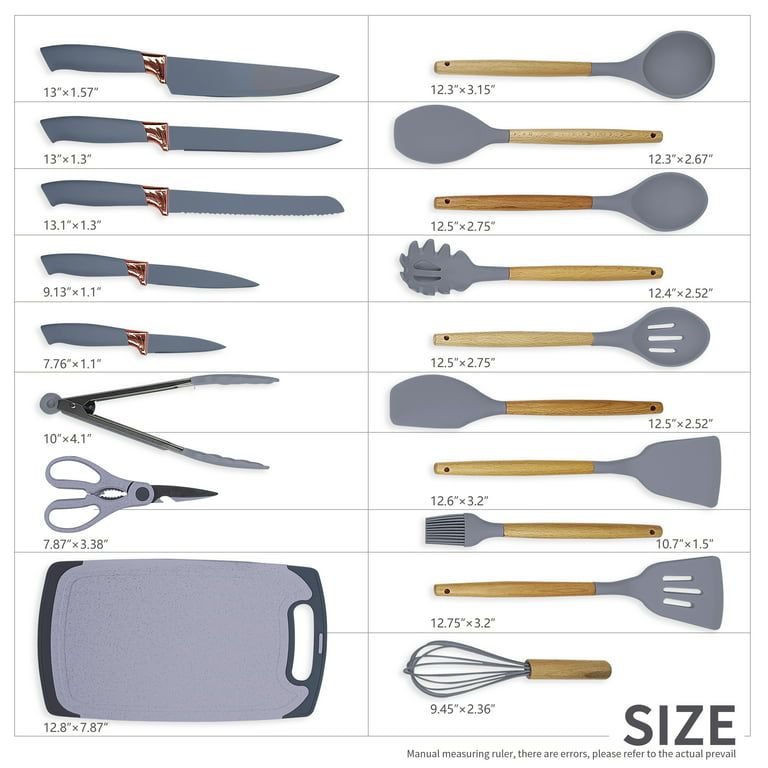 19Pcs Silicone Cooking and Knife Set With Board - TheBawarchiKhana