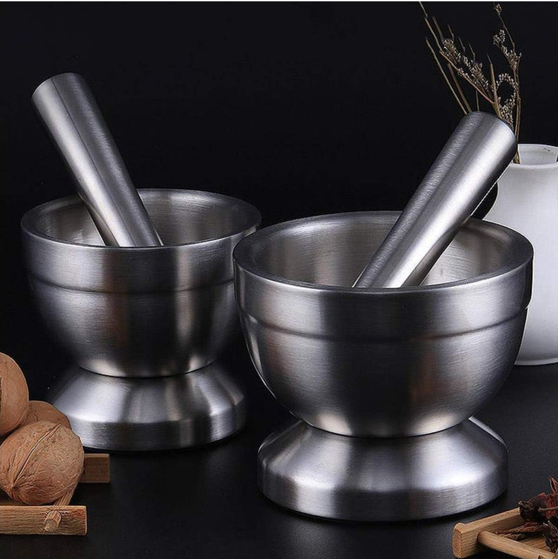 Stainless Steel Spice Pestle and Mortar Set - Durable, Ergonomic Design for Grinding Herbs, Spices and Pills