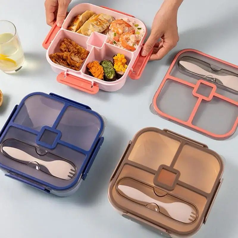 3 Compartments Portable Bento Lunch Box BPA FREE Lunch Box Leakproof With Fork - TheBawarchiKhana