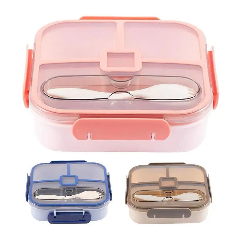 3 Compartments Portable Bento Lunch Box BPA FREE Lunch Box Leakproof With Fork - TheBawarchiKhana