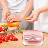 3 Compartments Portable Bento Lunch Box BPA FREE Lunch Box Leakproof With Fork - TheBawarchiKhana