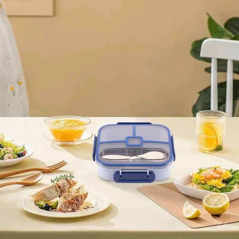 3 Compartments Portable Bento Lunch Box BPA FREE Lunch Box Leakproof With Fork - TheBawarchiKhana