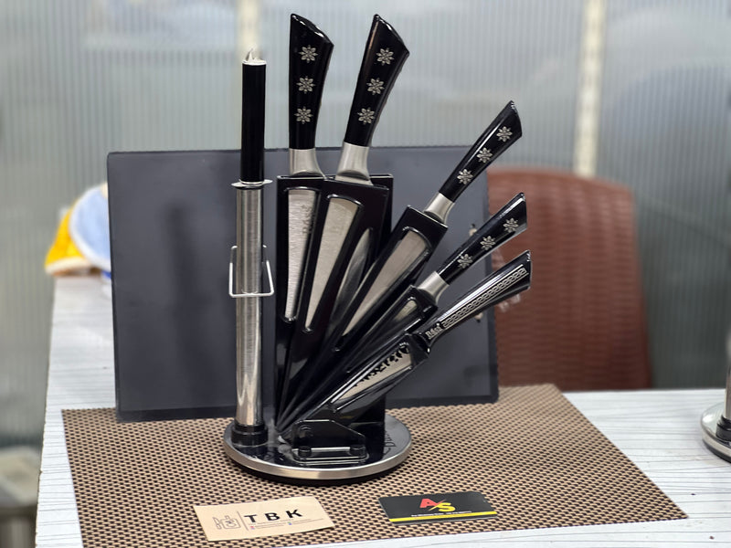 HIGH QUALITY BASS KNIFE SET BLACK COLOR WITH FLORAL PRINT