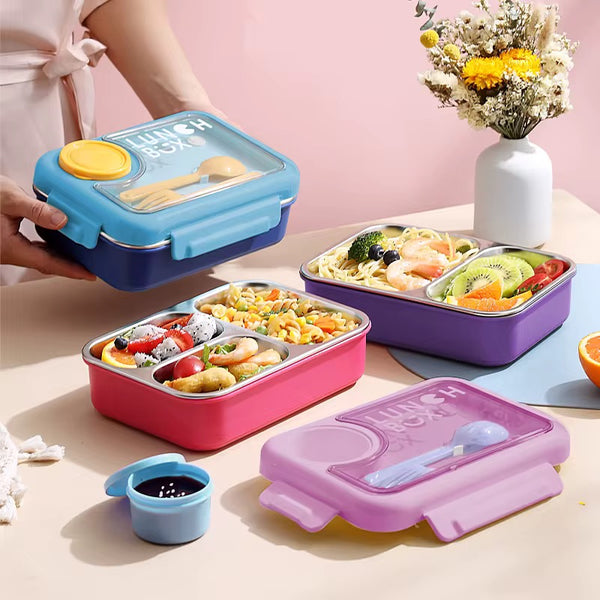 Bento Lunch Box 304 Stainless Steel Leakproof 3 Compartments Back to School Student Kids Bento Lunch Box