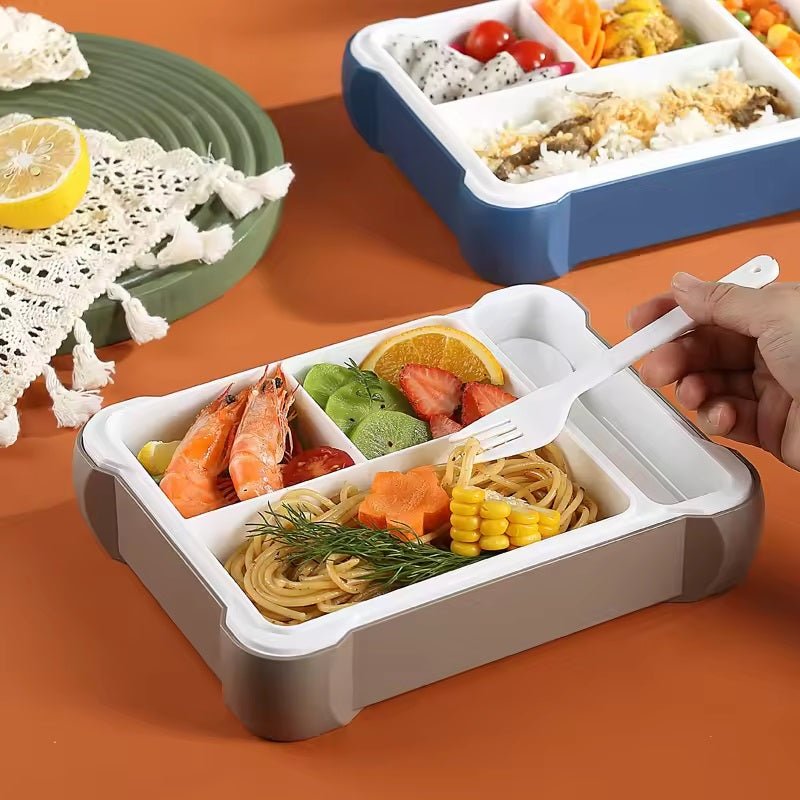 4 Compartments Airtight Bento Plastic BPA FREE Lunch Box With FORK and SPOON - TheBawarchiKhana