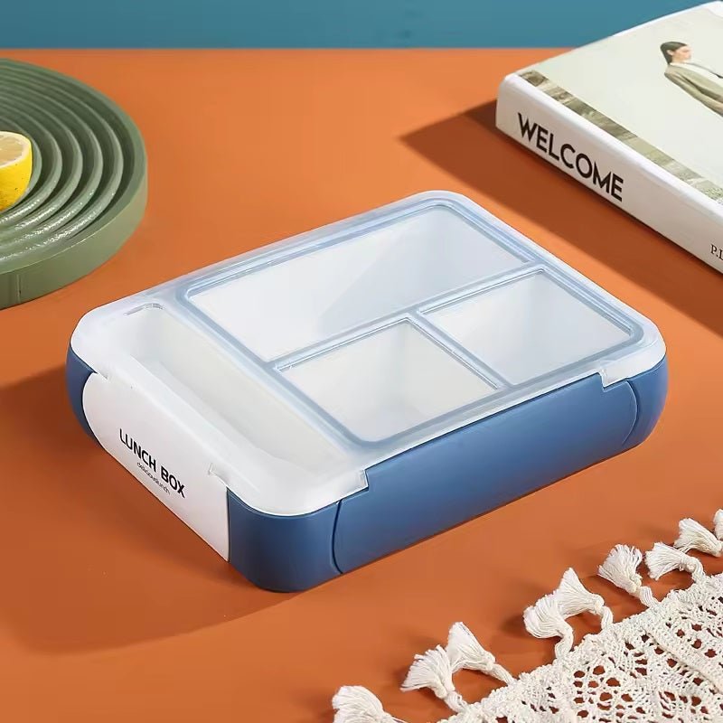 4 Compartments Airtight Bento Plastic BPA FREE Lunch Box With FORK and SPOON - TheBawarchiKhana