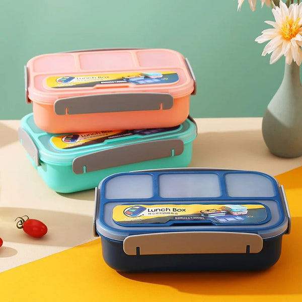 4 Compartments Bento Kids Lunch Box BPA FREE Airtight With Fork - TheBawarchiKhana