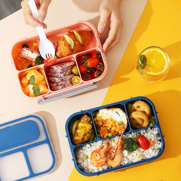 4 Compartments Bento Kids Lunch Box BPA FREE Airtight With Fork - TheBawarchiKhana