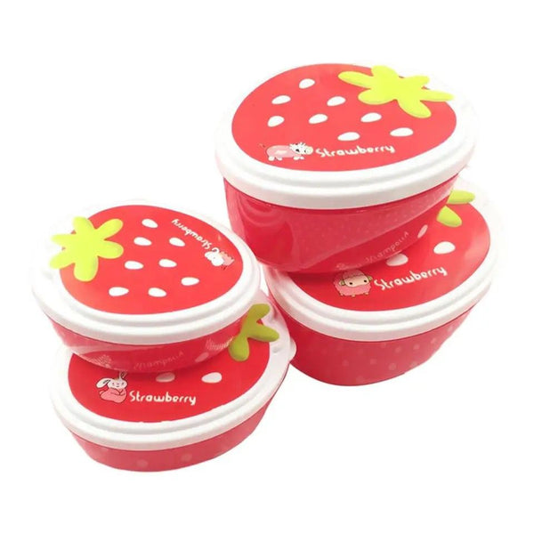 4 Pcs Strawberry Lunch Box - TheBawarchiKhana