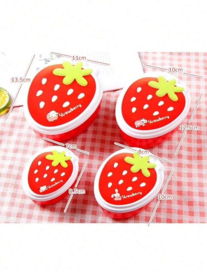 4 Pcs Strawberry Lunch Box - TheBawarchiKhana