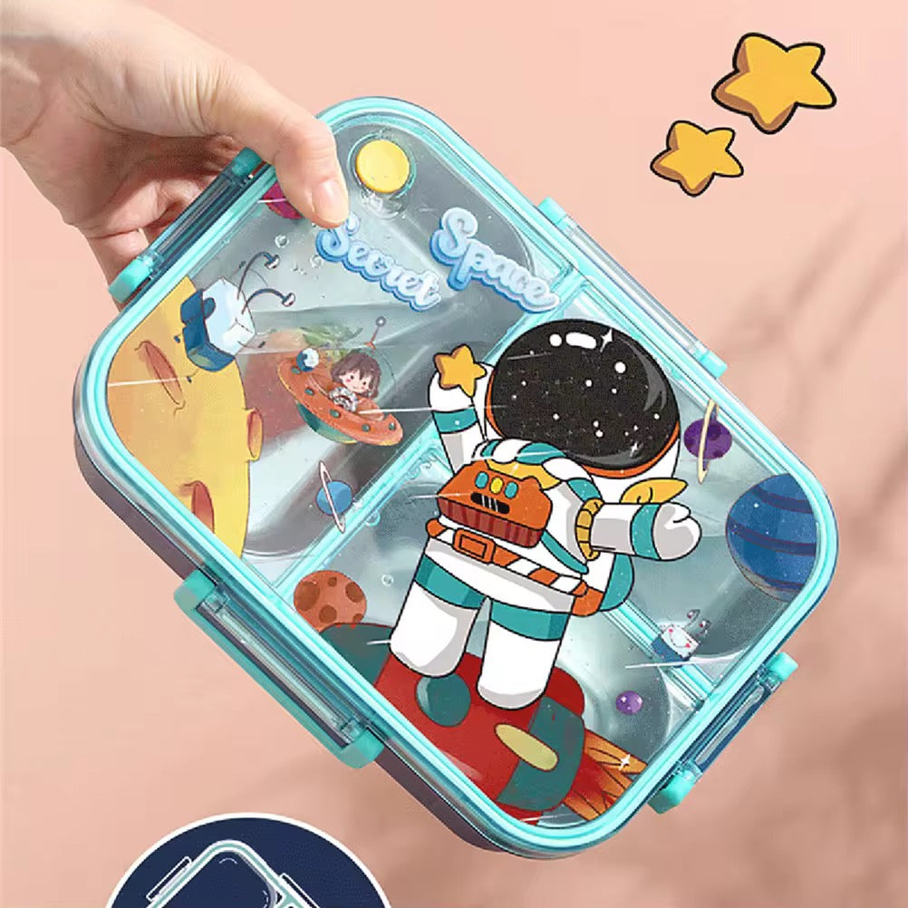 3 Compartments Stainless Steel 750ml Cartoon Character Lunch Box with Soup Bowl 2628