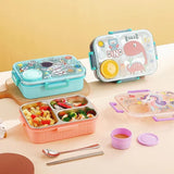 Insulated Leakproof Lunch Box With Small Container - 3 Compartment - Cartoon Printed 304 Stainless Steel