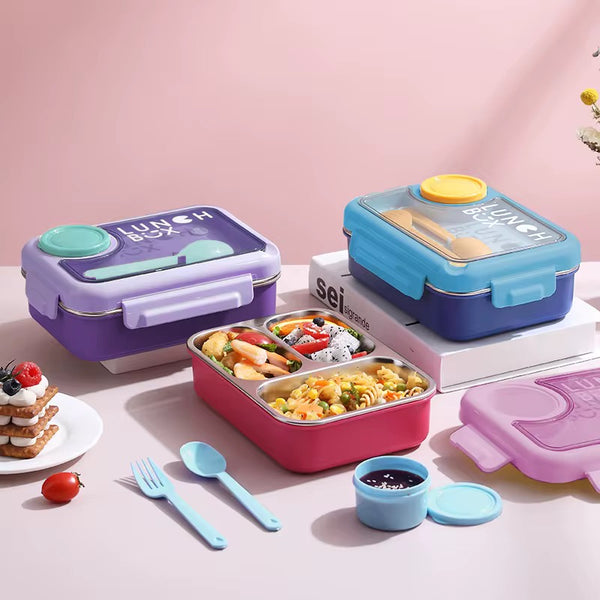 Bento Lunch Box 304 Stainless Steel Leakproof 3 Compartments Back to School Student Kids Bento Lunch Box