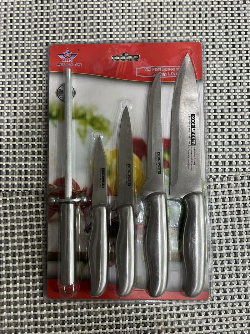 5Pcs Kitchen Knife Set Stainless Steel With Knife Sharpener - TheBawarchiKhana