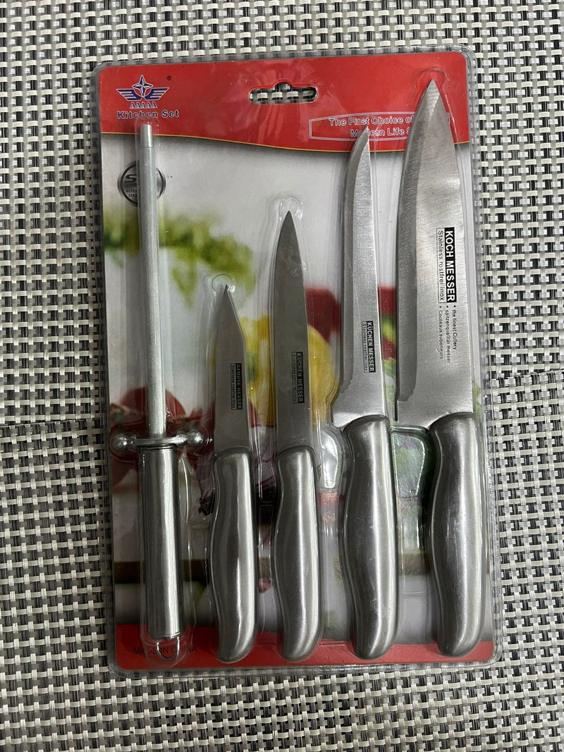 5Pcs Kitchen Knife Set Stainless Steel With Knife Sharpener - TheBawarchiKhana