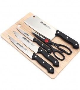 6 Pcs Knife Set With Wooden Cutting Board - TheBawarchiKhana