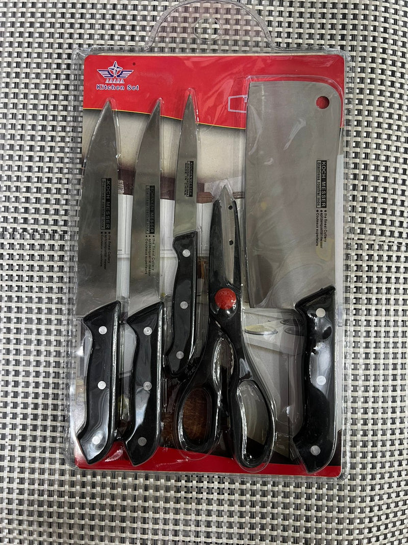 6 Pcs Knife Set With Wooden Cutting Board - TheBawarchiKhana