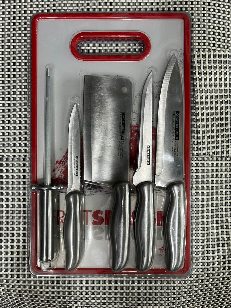 6 Pcs Stainless Steel Knife Set With Cutting Board - TheBawarchiKhana