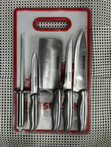 6 Pcs Stainless Steel Knife Set With Cutting Board - TheBawarchiKhana