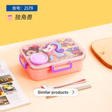 Insulated Leakproof Lunch Box With Small Container - 3 Compartment - Cartoon Printed 304 Stainless Steel