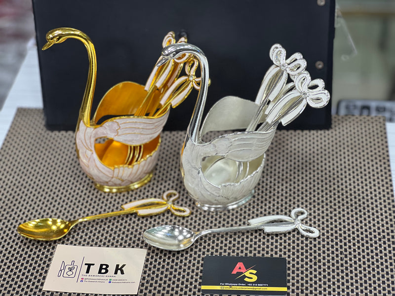 LARGE STAINLESS STEELSWAN DESERT SPOON SET