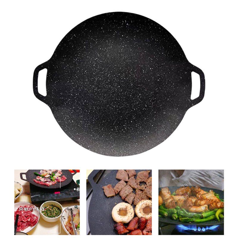 Korean Pan Cooking Meat with Handle Nonstick Cast Iron Easy Cleaning Frying Pan for Household Teppanyaki Outdoor Barbecue Utensils