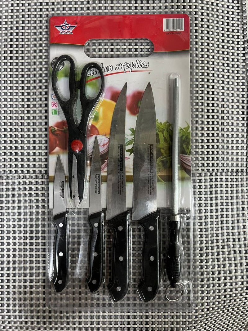 6Pcs Kitchen Knife Set With Knife Sharpener And Kitchen Scissor - TheBawarchiKhana