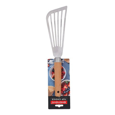 SHENGYA TOP CHOICE STAINLESS STEEL FISH SPATULA WITH WOOD HANDLE