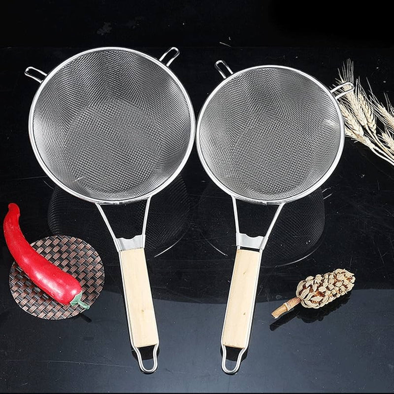 STAINLESS STEEL FRY STRAINERS W/HANDLE 18,21,25CM