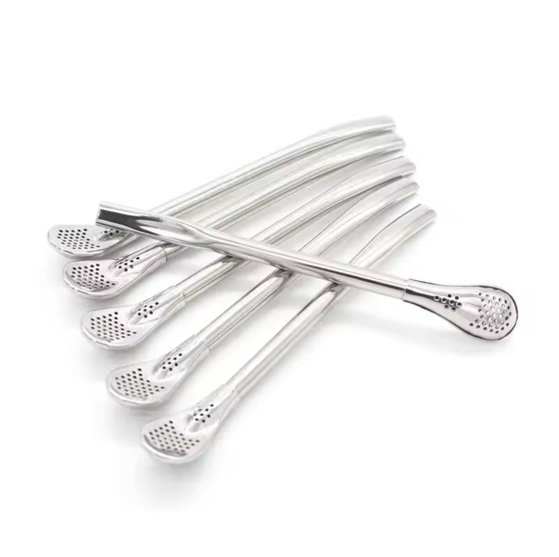 Set of 6pcs Filter Spoon Straw Reusable High Quality Stainless Steel Silver