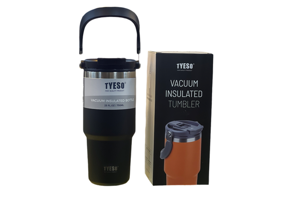 TYESO Vacuum Insulated 750ML Coffee Cup Stainless Steel Tumbler Water Bottle Ice Cool Car Cup Black