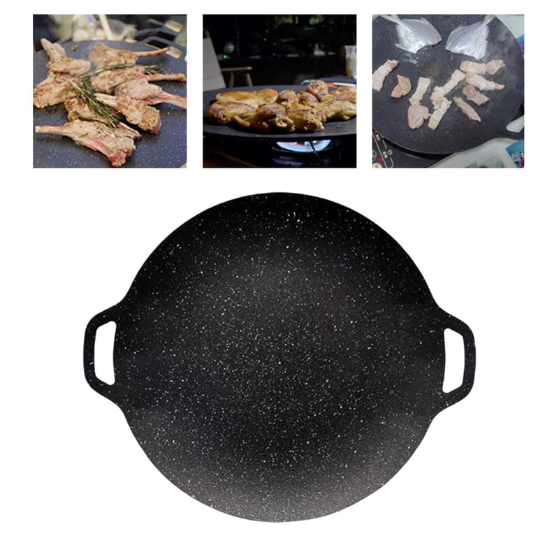 Korean Pan Cooking Meat with Handle Nonstick Cast Iron Easy Cleaning Frying Pan for Household Teppanyaki Outdoor Barbecue Utensils