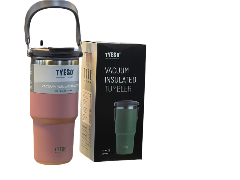 TYESO Vacuum Insulated 750ML Coffee Cup Stainless Steel Tumbler Water Bottle Ice Cool Car Cup Pink