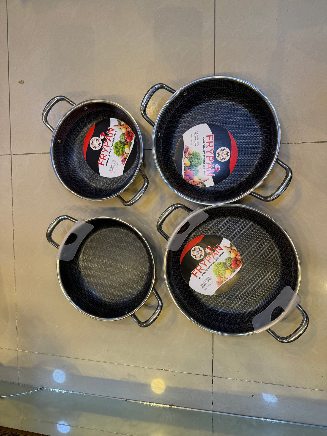 Double Handle 316 Stainless Steel Honeycomb Laser Cut Frying Pan