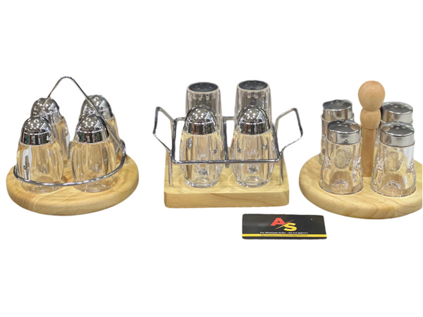 SHENGYA TOP CHOICE CRUET SET 4PCS WITH WOODEN HOLDER