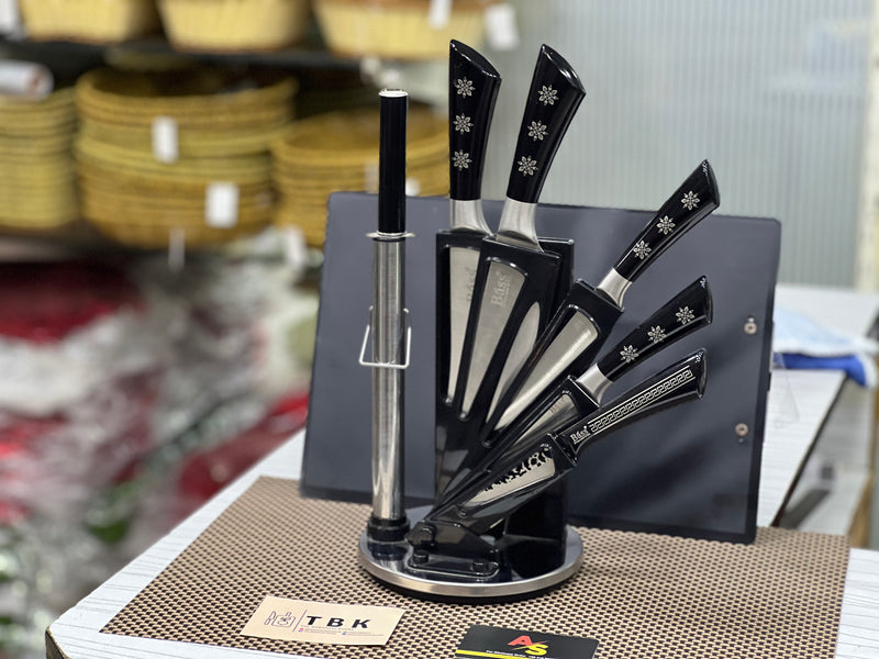 HIGH QUALITY BASS KNIFE SET BLACK COLOR WITH FLORAL PRINT