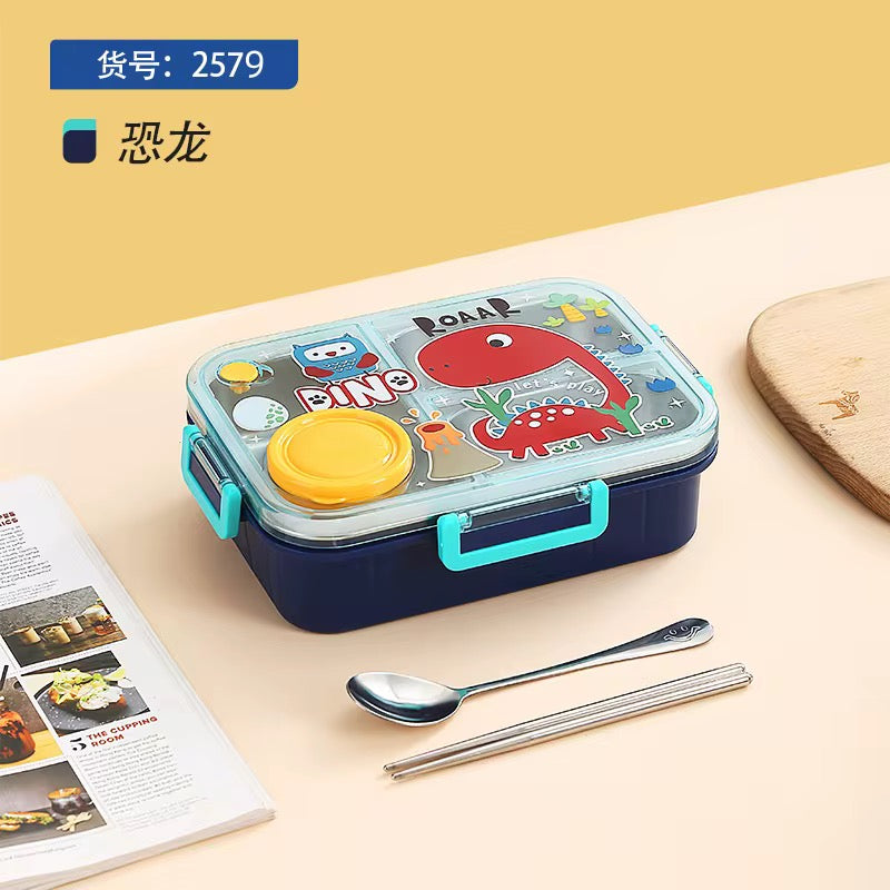 Insulated Leakproof Lunch Box With Small Container - 3 Compartment - Cartoon Printed 304 Stainless Steel