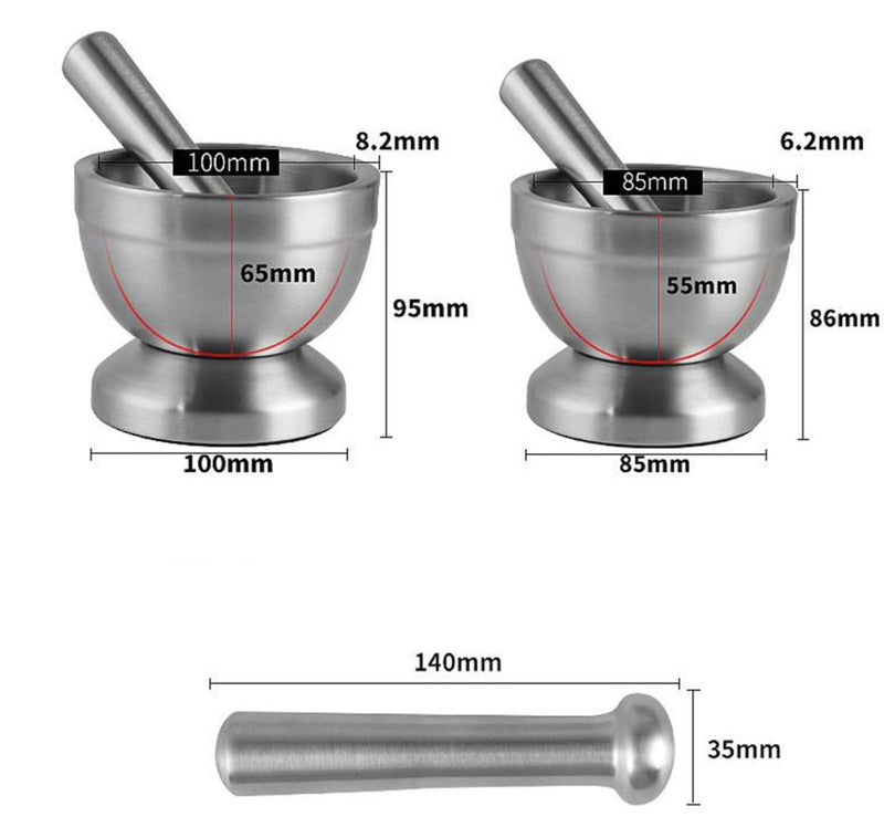 Stainless Steel Spice Pestle and Mortar Set - Durable, Ergonomic Design for Grinding Herbs, Spices and Pills