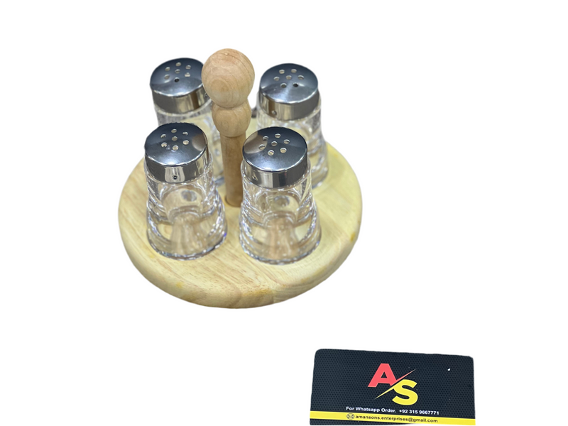 SHENGYA TOP CHOICE CRUET SET 4PCS WITH WOODEN HOLDER